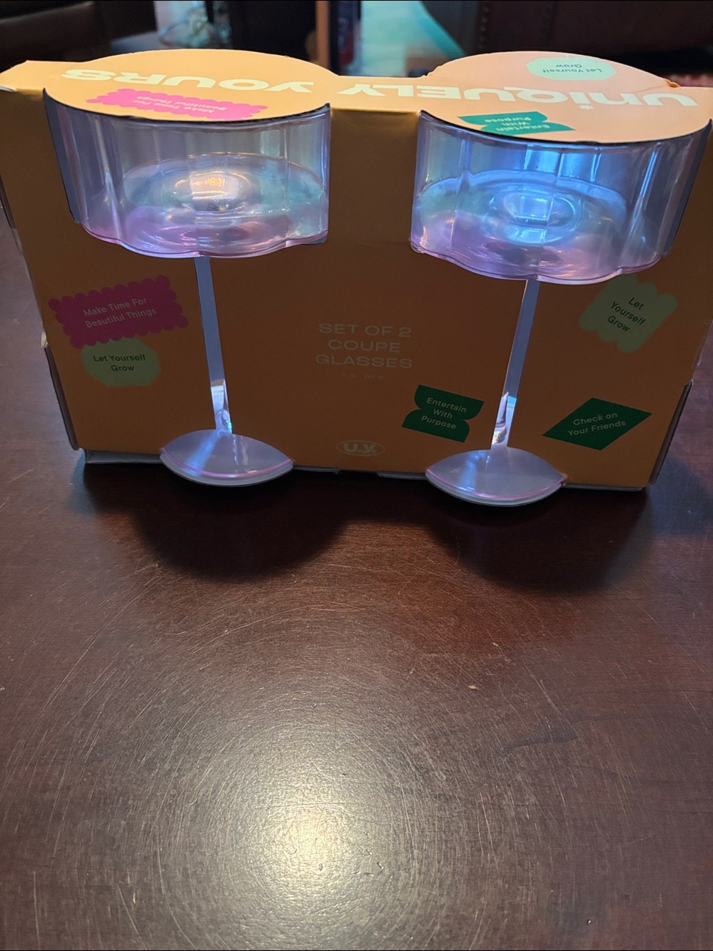 Uniquely Yours Set of 2 Pink Coupe Glasses NWT